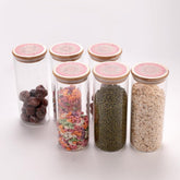 Urbane Home Borosilicate Glass Jar with Printed Bamboo Lid|Kitchen Organizer Items and Storage|Multi-utility, Leakproof, Airtight Storage Jar for Cookies,Snacks,Tea,Coffee,Sugar|Pack of 6(1000ml)